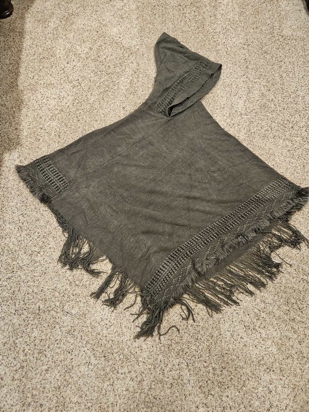 Stevie Hender Brown Knit Hooded Poncho with Fringe Detail